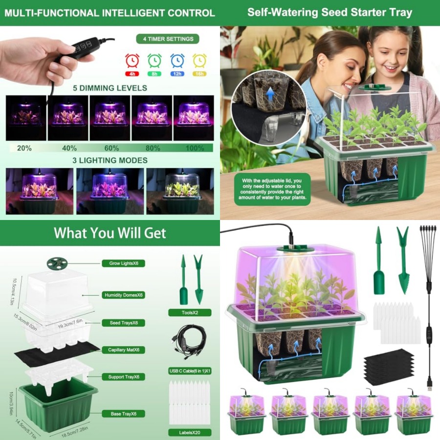 Seed Starter Trays - Anzuchtschale mit Beleuchtung, 6er-Pack Pflanzenanzuchtschalen, Set