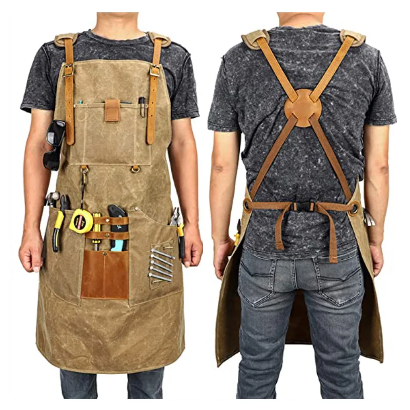 Gardening Tools Logo - Canvas-Schürze, wasserdichte Werkzeugschürze mit Tasche, mit