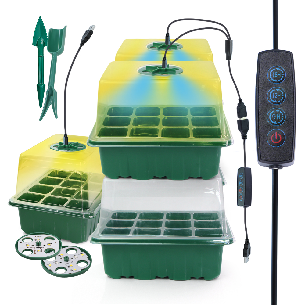 Seed Starter Trays - LED-Kindergartentöpfe mit Wachstumslicht, Pflanzensamen-Startertabletts, Heimgewächshaus, Wachstumslampe,