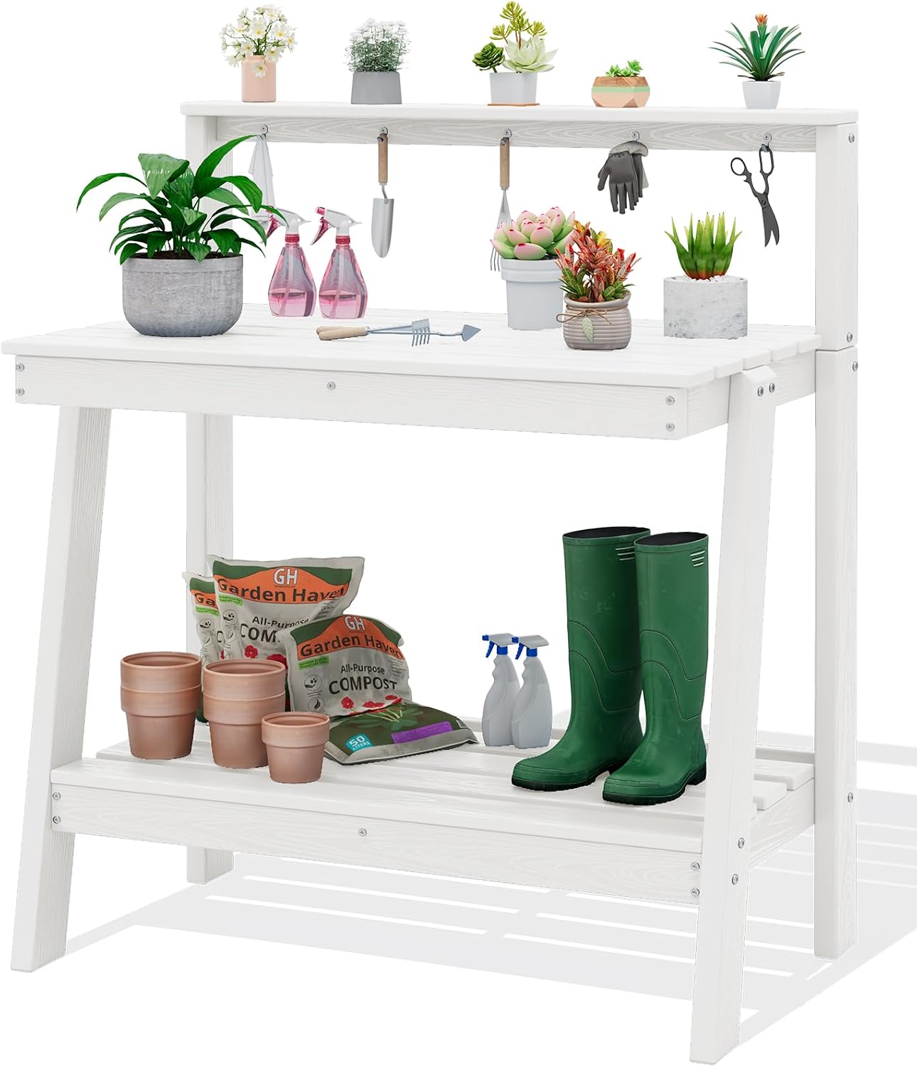 Gardening Tools Heavy Duty - Outdoor-Pflanztisch mit Stauraum, 3-stufiger HDPE-Gartentisch, abgewinkelte